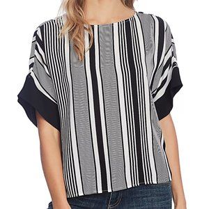 NEW Vince Camuto Women Variegated Vertical Stripes Ruched Kimono Sleeve Tee